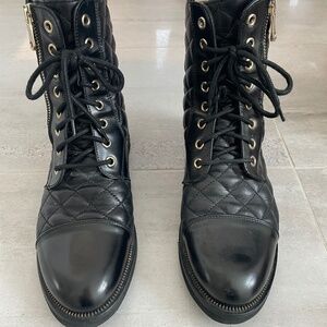 Ron White Tiffany quilted combat boots- black with gold detail - size 36